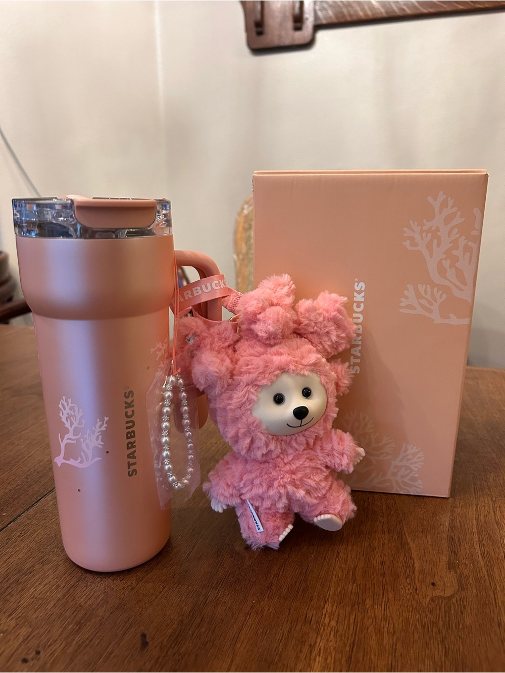 Starbucks China Exclusive Good Luck Lucky Star Coral Tumbler w/ Plush Charm